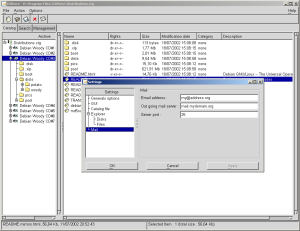 The settings panel allows to configure a sending mail server.